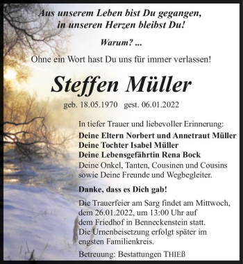 Traueranzeige von Steffen Müller  von Magdeburger Volksstimme
