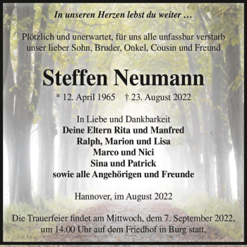 Traueranzeige von Steffen Neumann  von Magdeburger Volksstimme