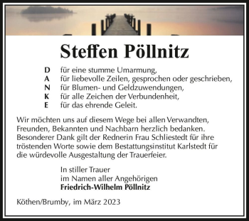 Traueranzeige von Steffen Pöllnitz  von Magdeburger Volksstimme