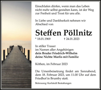 Traueranzeige von Steffen Pöllnitz  von Magdeburger Volksstimme