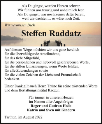 Traueranzeige von Steffen Raddatz  von Magdeburger Volksstimme