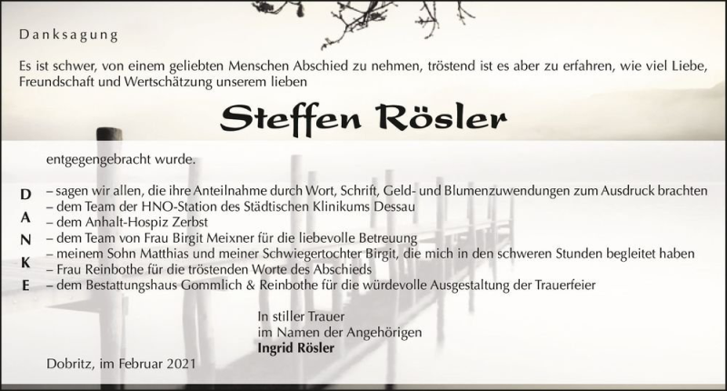  Traueranzeige für Steffen Rösler  vom 20.02.2021 aus Magdeburger Volksstimme
