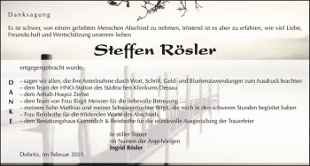 Traueranzeige von Steffen Rösler  von Magdeburger Volksstimme