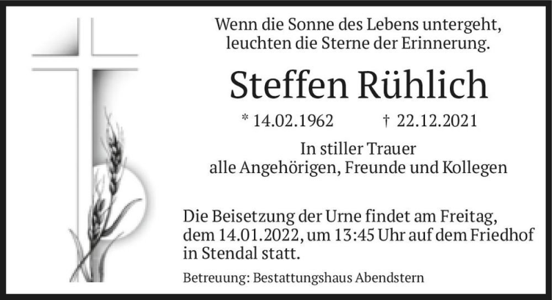  Traueranzeige für Steffen Rühlich  vom 08.01.2022 aus Magdeburger Volksstimme