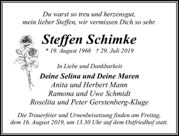 Traueranzeige von Steffen Schimke  von Magdeburger Volksstimme