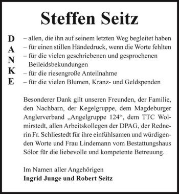 Traueranzeige von Steffen Seitz  von Magdeburger Volksstimme
