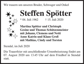 Traueranzeige von Steffen Spötter  von Magdeburger Volksstimme