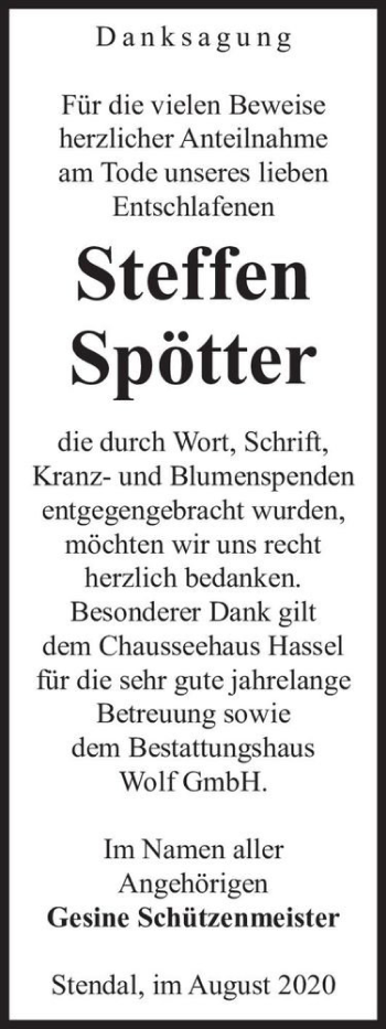 Traueranzeige von Steffen Spötter  von Magdeburger Volksstimme