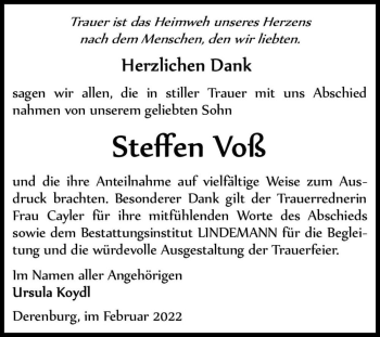 Traueranzeige von Steffen Voß  von Magdeburger Volksstimme