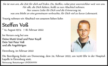 Traueranzeige von Steffen Voß  von Magdeburger Volksstimme