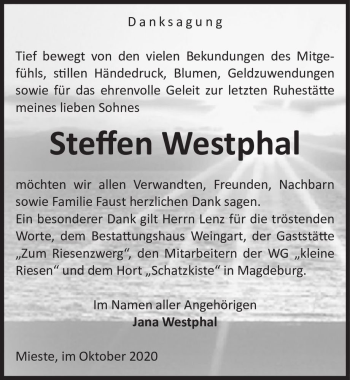 Traueranzeige von Steffen Westphal  von Magdeburger Volksstimme
