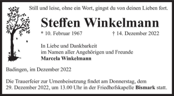 Traueranzeige von Steffen Winkelmann  von Magdeburger Volksstimme