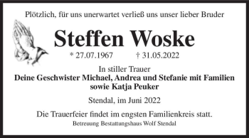 Traueranzeige von Steffen Woske  von Magdeburger Volksstimme