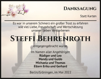 Traueranzeige von Steffi Behrenroth  von Magdeburger Volksstimme