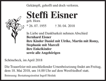 Traueranzeige von Steffi Eisner  von Magdeburger Volksstimme