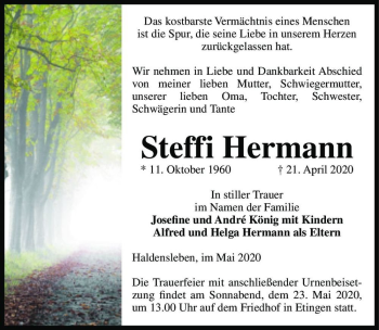 Traueranzeige von Steffi Hermann  von Magdeburger Volksstimme