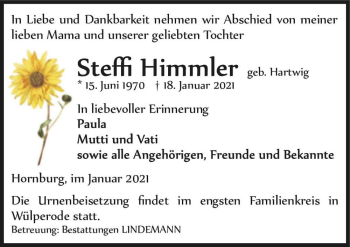 Traueranzeige von Steffi Himmler (geb. Hartwig)  von Magdeburger Volksstimme