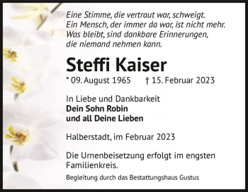 Traueranzeige von Steffi Kaiser  von Magdeburger Volksstimme