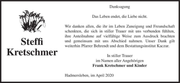 Traueranzeige von Steffi Kretschmer  von Magdeburger Volksstimme