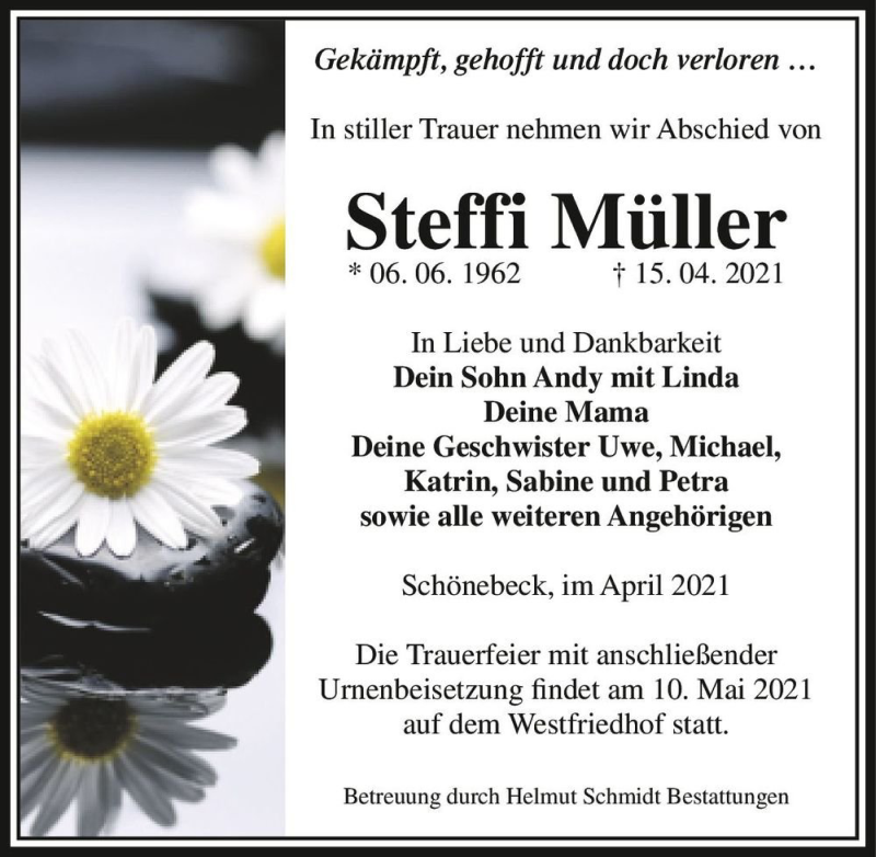  Traueranzeige für Steffi Müller  vom 30.04.2021 aus Magdeburger Volksstimme