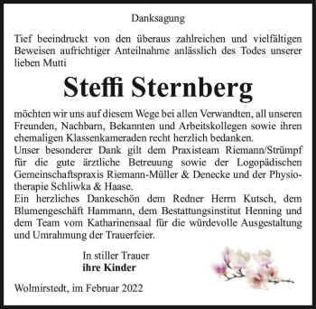 Traueranzeige von Steffi Sternberg  von Magdeburger Volksstimme