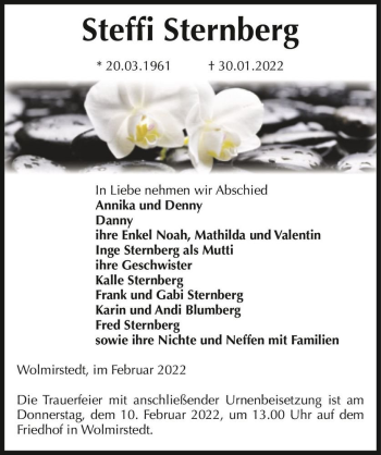Traueranzeige von Steffi Sternberg  von Magdeburger Volksstimme