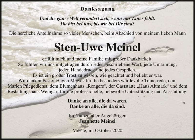  Traueranzeige für Sten-Uwe Meinel  vom 24.10.2020 aus Magdeburger Volksstimme