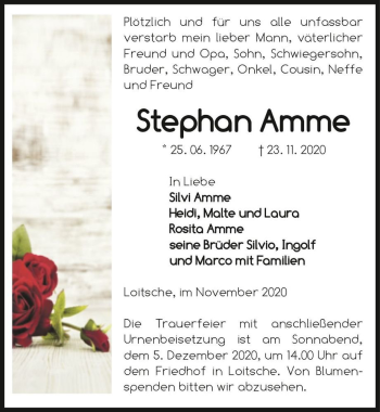 Traueranzeige von Stephan Amme  von Magdeburger Volksstimme