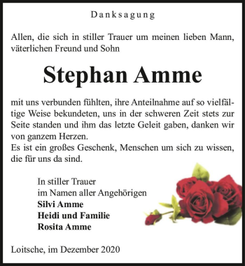 Traueranzeige von Stephan Amme  von Magdeburger Volksstimme