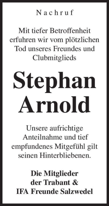 Traueranzeige von Stephan Arnold  von Magdeburger Volksstimme