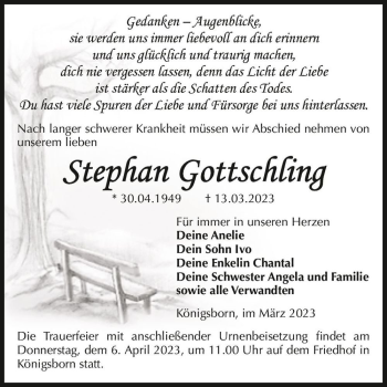 Traueranzeige von Stephan Gottschling  von Magdeburger Volksstimme
