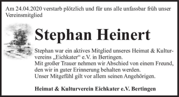 Traueranzeige von Stephan Heinert  von Magdeburger Volksstimme