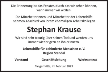 Traueranzeige von Stephan Krause  von Magdeburger Volksstimme