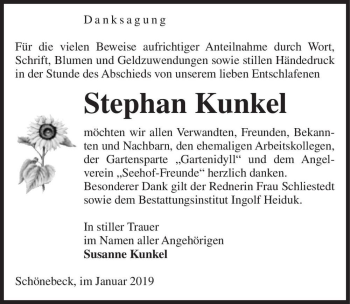 Traueranzeige von Stephan Kunkel  von Magdeburger Volksstimme