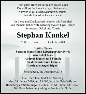 Traueranzeige von Stephan Kunkel  von Magdeburger Volksstimme