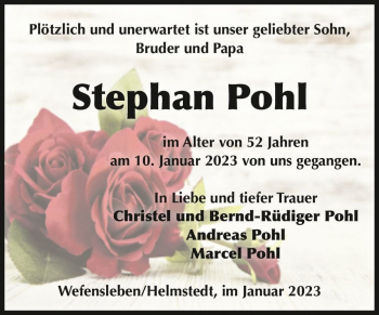 Traueranzeige von Stephan Pohl  von Magdeburger Volksstimme