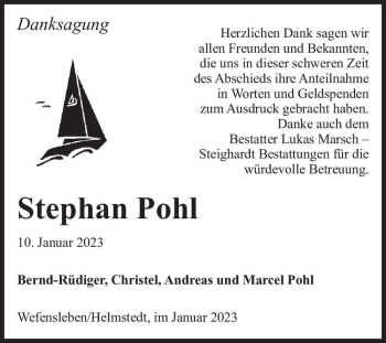 Traueranzeige von Stephan Pohl  von Magdeburger Volksstimme