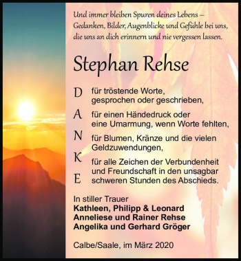 Traueranzeige von Stephan Rehse  von Magdeburger Volksstimme