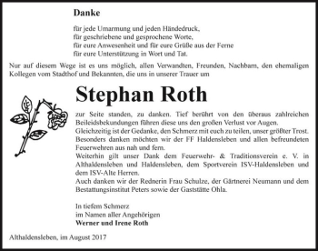 Traueranzeige von Stephan Roth  von Magdeburger Volksstimme