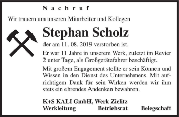Traueranzeige von Stephan Scholz  von Magdeburger Volksstimme
