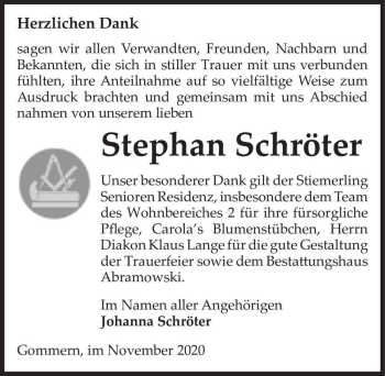 Traueranzeige von Stephan Schröder  von Magdeburger Volksstimme