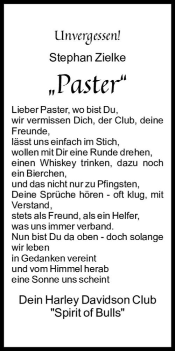 Traueranzeige von Stephan Zielke 