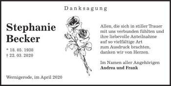 Traueranzeige von Stephanie Becker  von Magdeburger Volksstimme