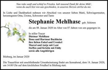 Traueranzeige von Stephanie Mehlhase (geb. Schimm)  von Magdeburger Volksstimme