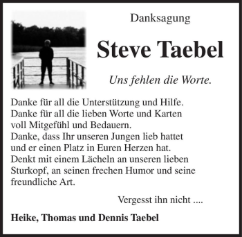 Traueranzeige von Steve Taebel  von Magdeburger Volksstimme