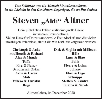Traueranzeige von Steven 