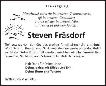Traueranzeige von Steven Fräsdorf  von Magdeburger Volksstimme