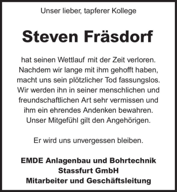 Traueranzeige von Steven Fräsdorf  von Magdeburger Volksstimme