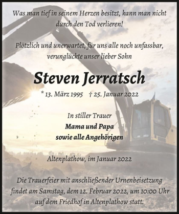 Traueranzeige von Steven Jerratsch  von Magdeburger Volksstimme