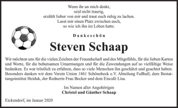 Traueranzeige von Steven Schaap  von Magdeburger Volksstimme